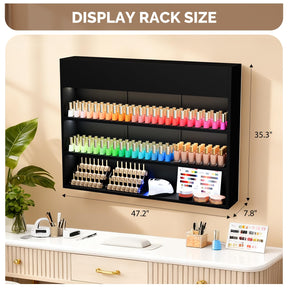 OmySalon 3-Tier Wall Mount LED Wooden Nail Polish Organizer Shelf with USB Touch Control