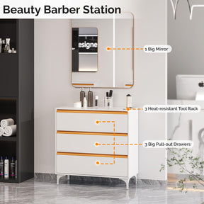 OmySalon HSCSM Salon Styling Storage Station w/Square Mirror & 3 Drawers 3 Hair Dryer Holders