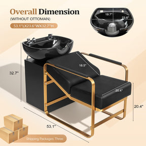 OmySalon BU2401 Salon Shampoo Backwash Chair Unit with Ceramic Shampoo Bowl & Storage Cabinet Station & Independent Footrest