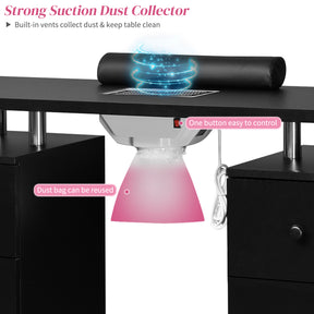 Omysalon MT-DC Nail Manicure Table w/Electric Dust Collector & Wrist Rest & 2 Open Spaces 1 Side Cabinet 4 Drawers