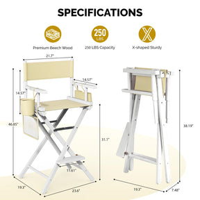 OmySalon 31in Wooden Portable Director Chair Folding Makeup Chair with Storage Pouch