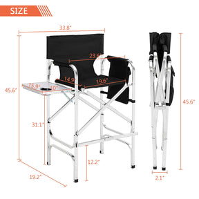 Omysalon 30in Portable Folding Director Chair with Collapsible Side Table