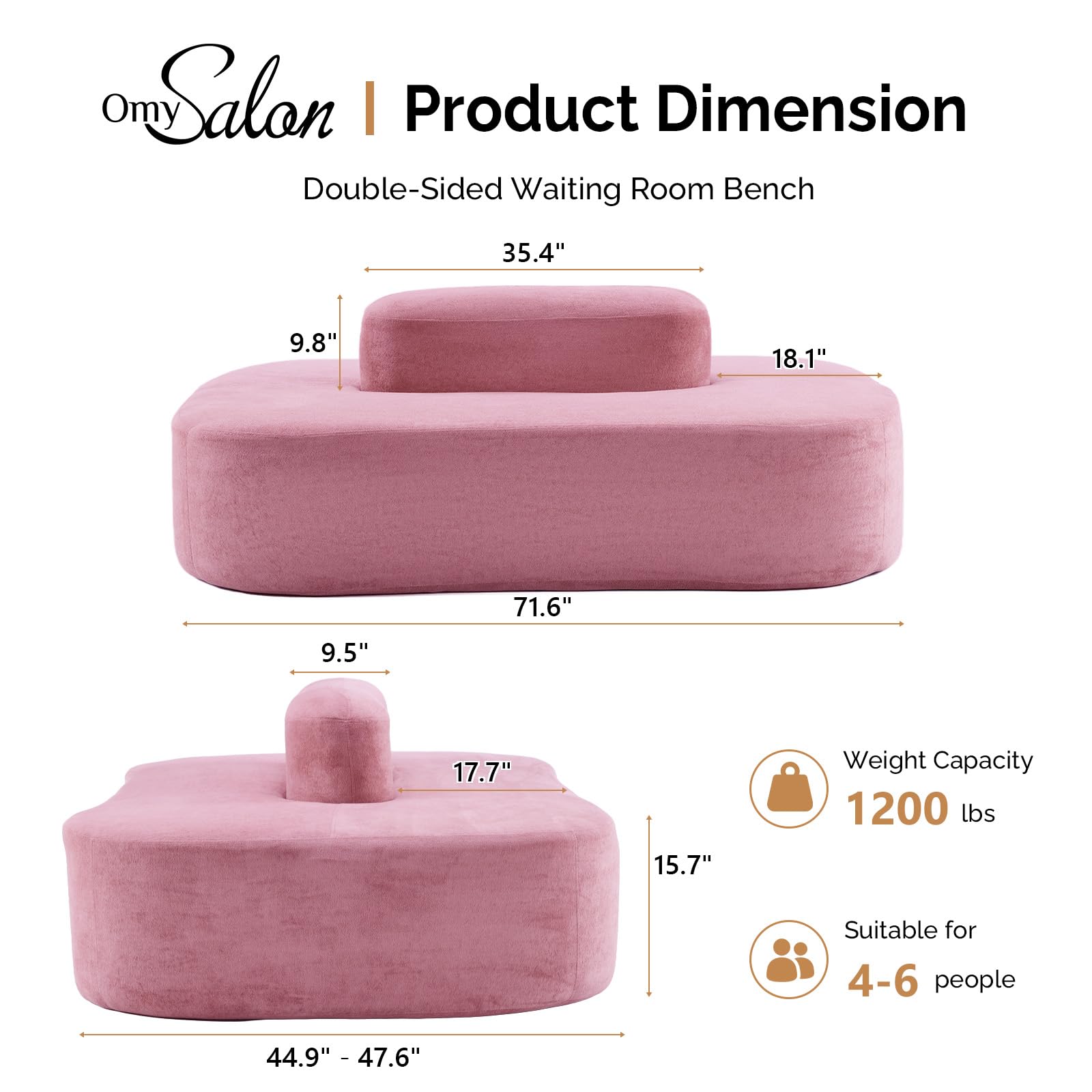 OmySalon SLKS 71.6in Double-Sided Plush Reception Bench for 4-6 People, Fully Assembled