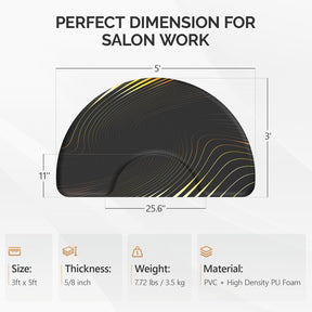 OmySalon 3' x 5' Semi-Circle Anti-Fatigue Salon Mat with Round Cutout 5/8" Thick