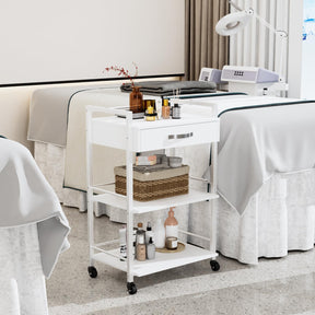 OmySalon Wooden Rolling Utility Esthetician Trolley Cart w/Wheels & Drawer
