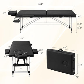 OmySalon FA-MB 84in Portable Height-Adjustable Physical Therapy Massage Table with Aluminum Frame, Face Cradle & Carrying Bag