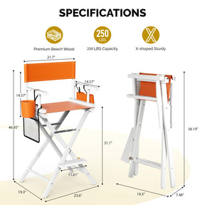 OmySalon 31in Wooden Portable Director Chair Folding Makeup Chair with Storage Pouch