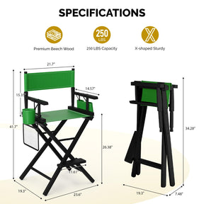OmySalon 26in Wooden Portable Director Chair Folding Makeup Chair with Storage Pouch