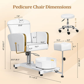 OmySalon PCM-WB 360° Rotation Hydraulic Pedicure Chair with Bubble Foot Bath & Rolling Stool