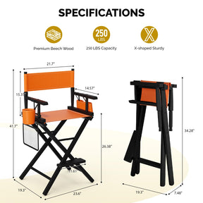 OmySalon 26in Wooden Portable Director Chair Folding Makeup Chair with Storage Pouch