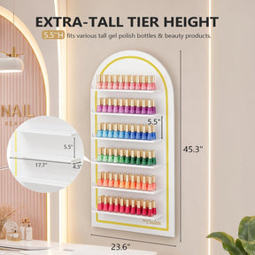 OmySalon Wall-Mounted Arched 6-Tier Nail Polish Rack With 5.5" Extra-Tall Shelves