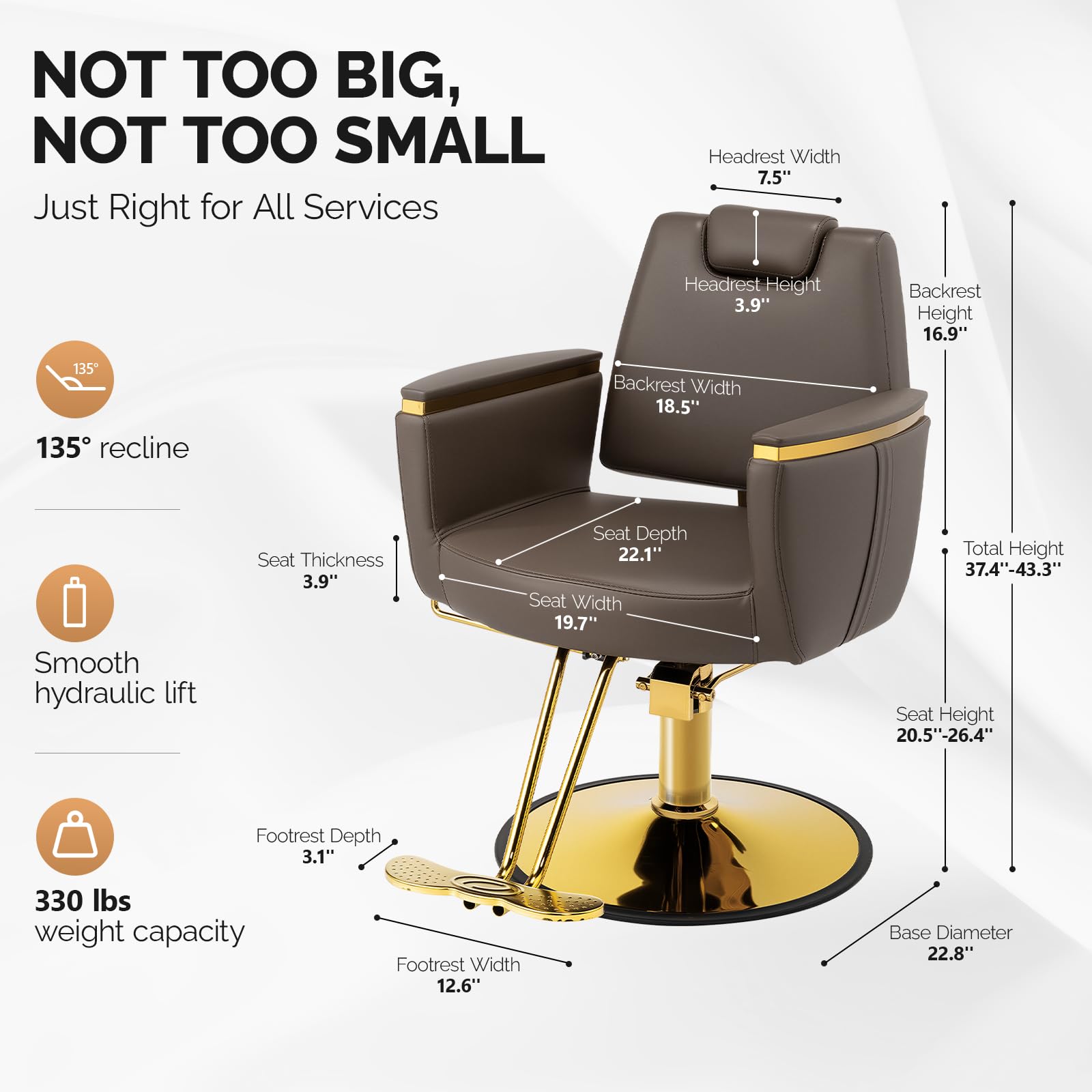 OmySalon SC3801 All Purpose Heavy Duty Hydraulic Reclining Salon Chair with Headrest