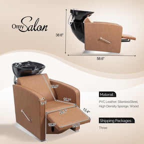 OmySalon BU1221 Salon Shampoo Backwash Chair Unit with Ceramic Shampoo Bowl & Adjustable Footrest
