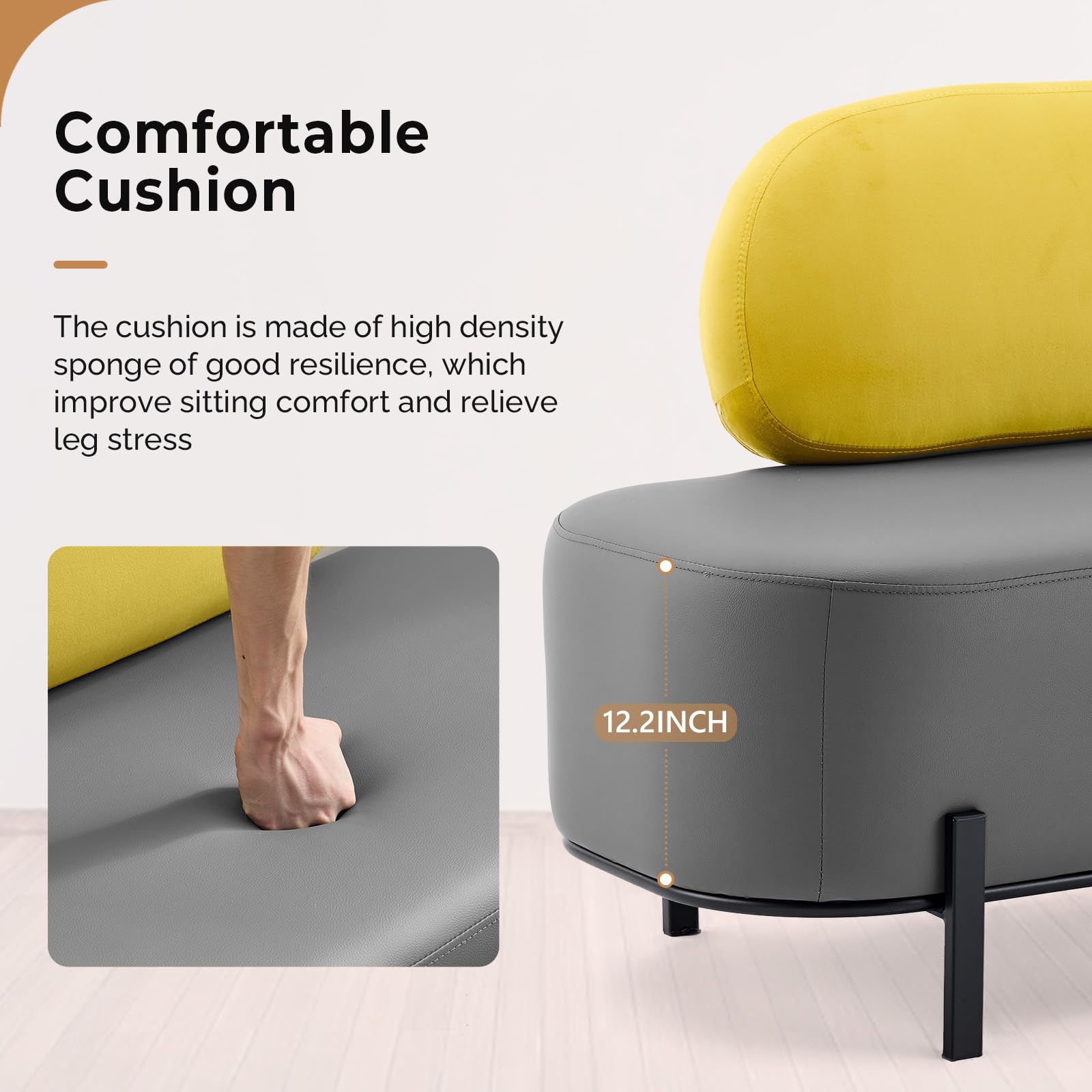 OmySalon WRB1801 55.1in Faux Leather Upholstered Waiting Room Reception Bench Chair with Backrest