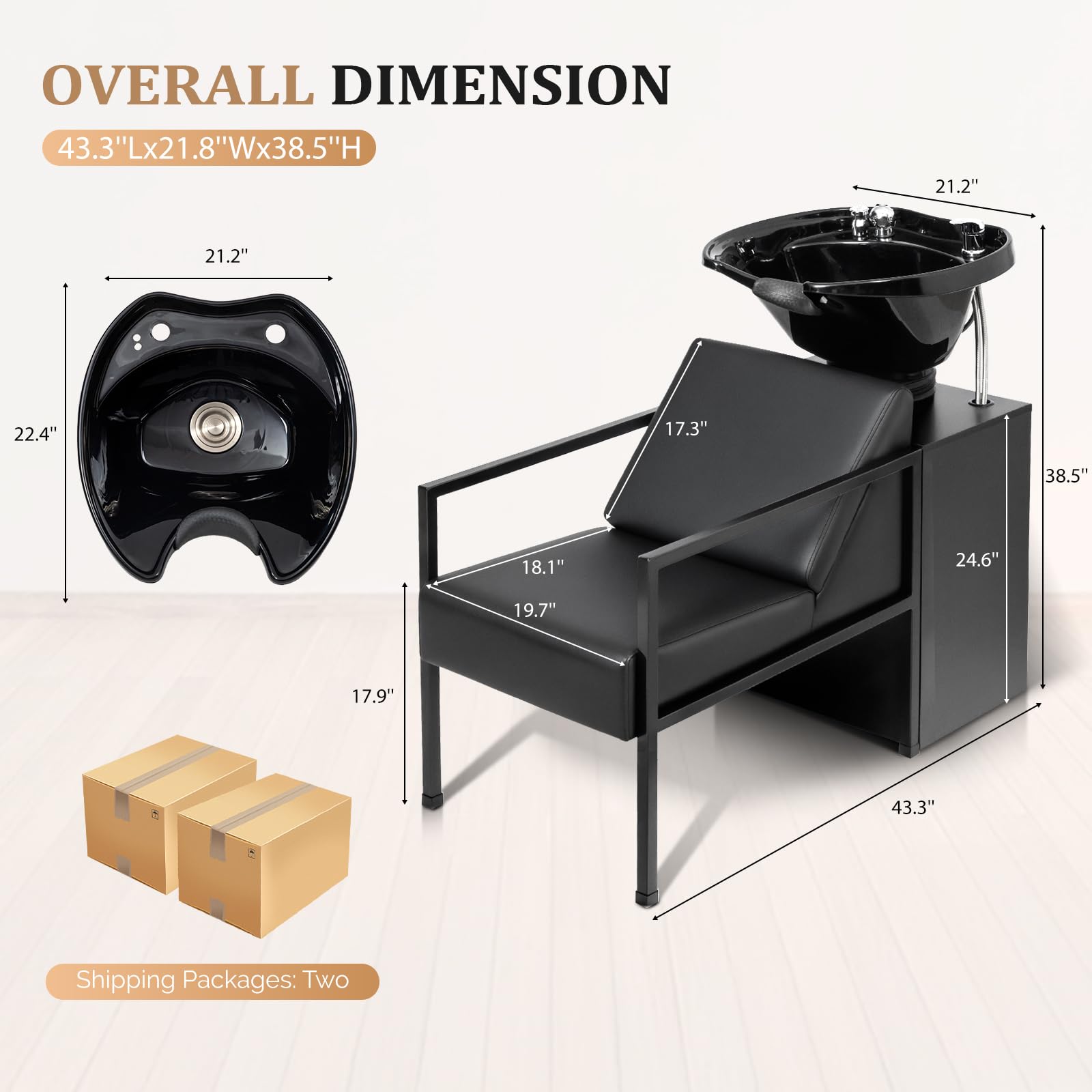 OmySalon BU2101 Salon Shampoo Backwash Chair Unit with Tilting ABS Plastic Bowl & Storage Cabinet Station