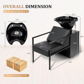 OmySalon BU2101 Salon Shampoo Backwash Chair Unit with Tilting ABS Plastic Bowl & Storage Cabinet Station