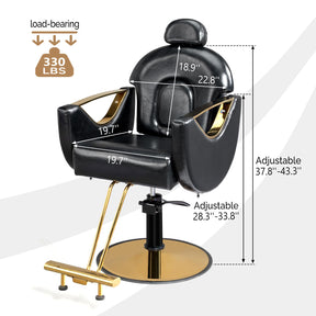 OmySalon Heavy Duty Reclining Hair Salon Chair Barber Chair Footrest with Extra Supports Black & Gold Green