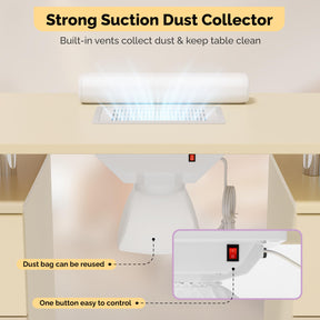 Omysalon MT-DC Nail Manicure Table w/Electric Dust Collector & Wrist Rest & 2 Open Spaces 1 Side Cabinet 4 Drawers