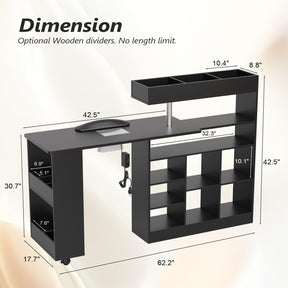 OmySalon MT-RL Rotatable L-Shaped Nail Manicure Table with Electric Dust Collector, Storage Trolley & Wrist Rest