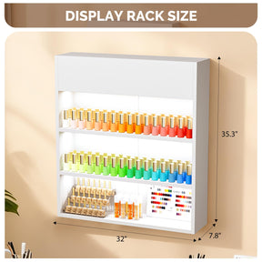 OmySalon 3-Tier Wall Mount LED Wooden Nail Polish Organizer Shelf with USB Touch Control
