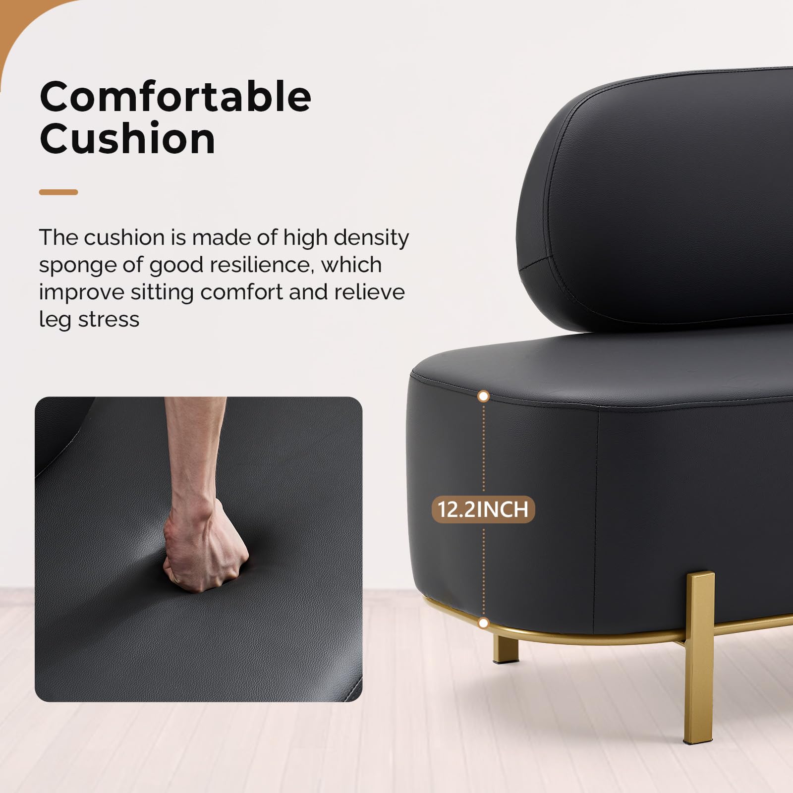 OmySalon WRB1801 55.1in Faux Leather Upholstered Waiting Room Reception Bench Chair with Backrest