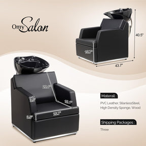 OmySalon BU2601 Salon Shampoo Backwash Chair with Tilting Porcelain Bowl