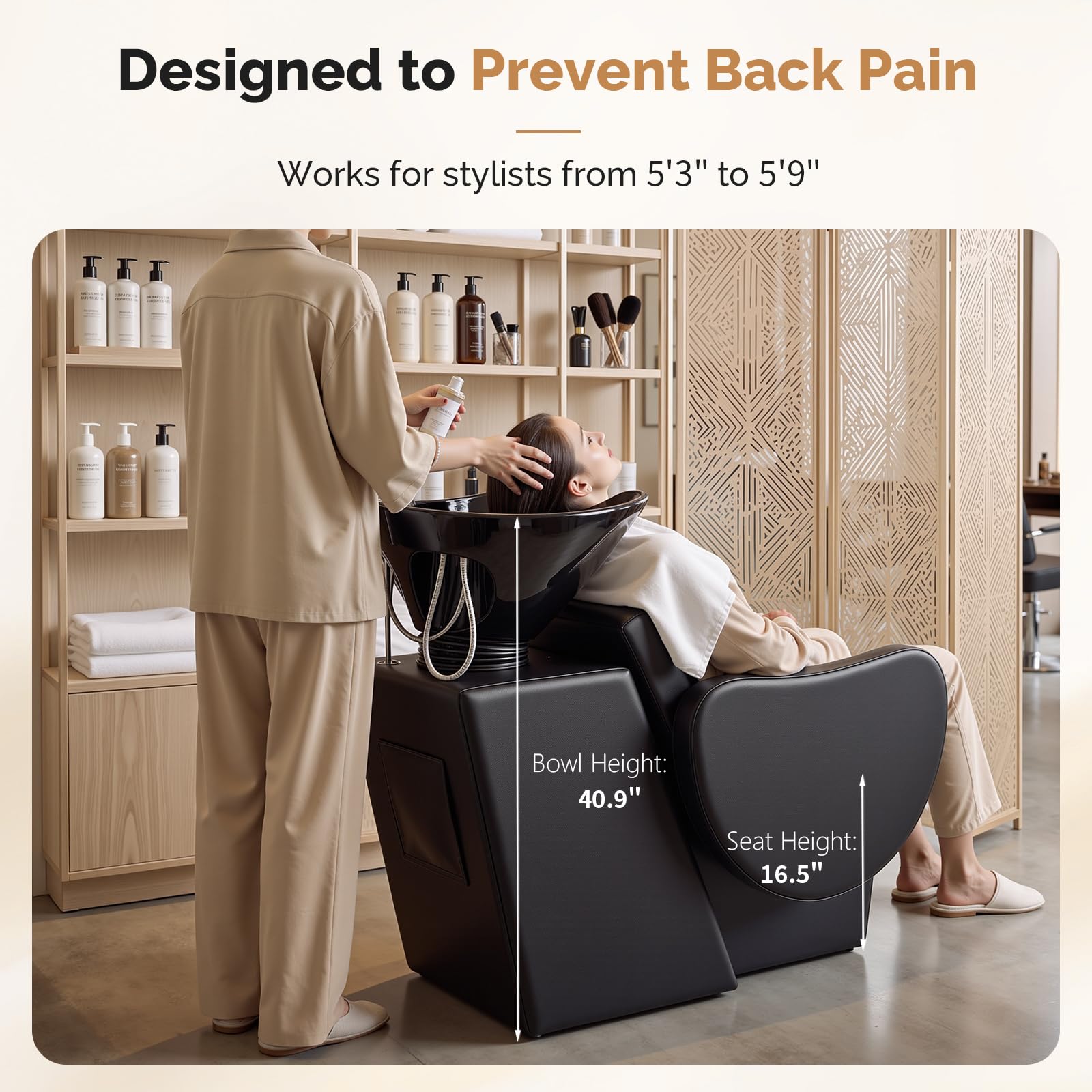 OmySalon BU2901 Salon Shampoo Bowl and Chair Backwash Unit with Tilting Ceramic Sink