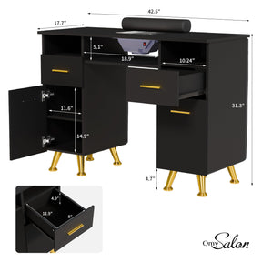 OmySalon MT-SC Nail Manicure Table w/Electric Dust Collector & Wrist Rest & Diamond Decoration