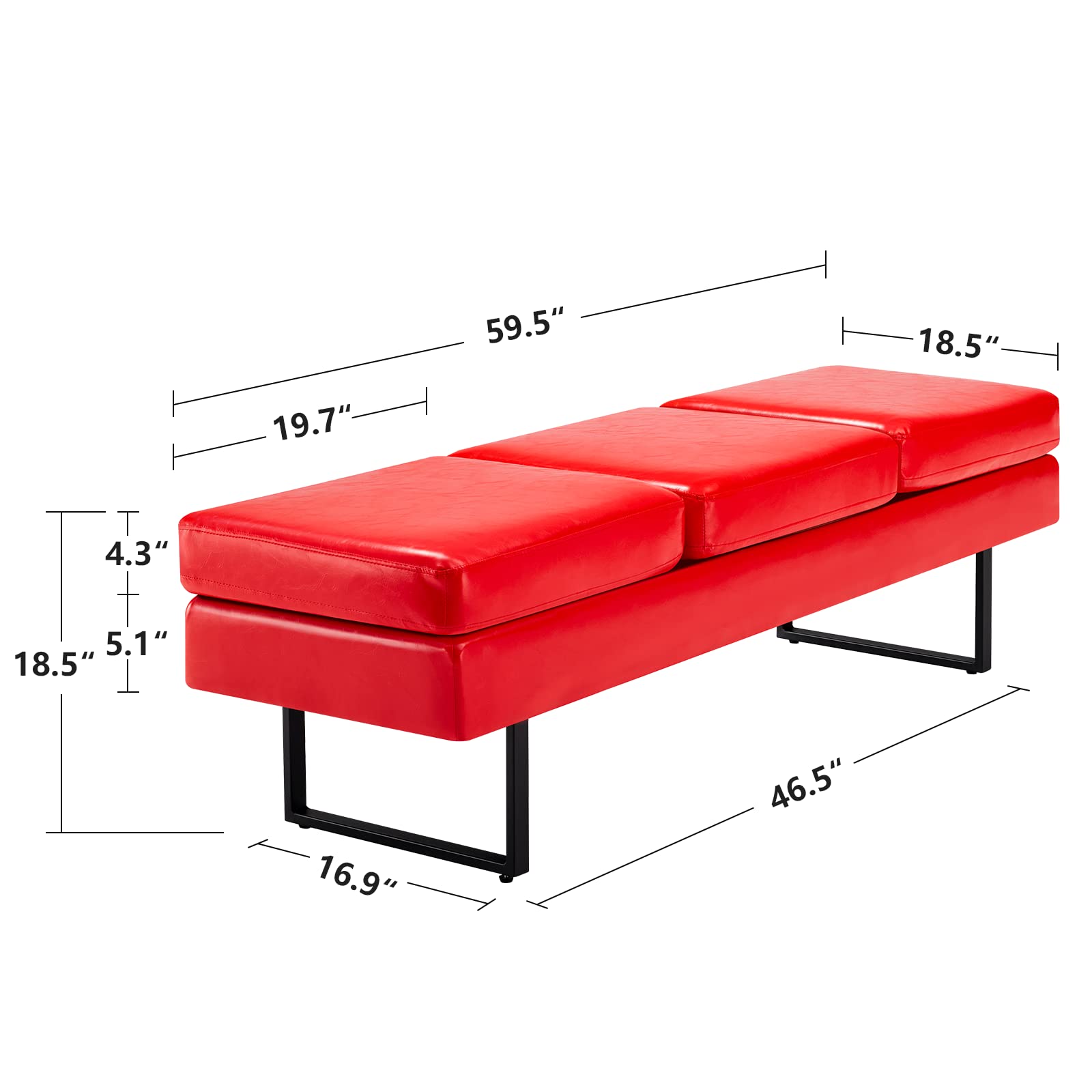 OmySalon Waiting Room Bench, Reception Bench Office Chair Black/Red/White/Brown/Cognac