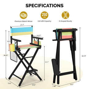 OmySalon 31in Wooden Portable Director Chair Folding Makeup Chair with Storage Pouch