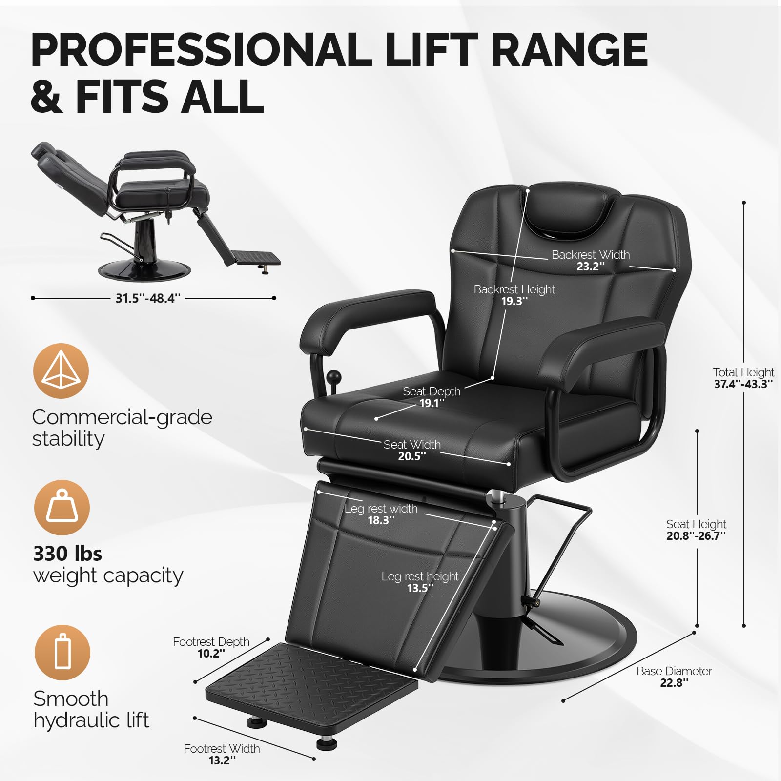 OmySalon SC4101 All Purpose Heavy Duty Hydraulic Reclining 360° Swivel Salon Chair