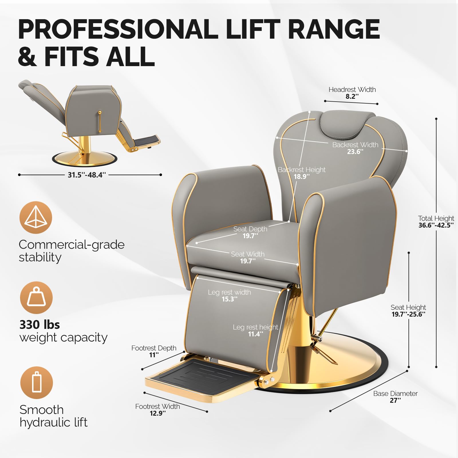 OmySalon BC1701 Heavy Duty Hydraulic Reclining 360° Swivel Barber Chair