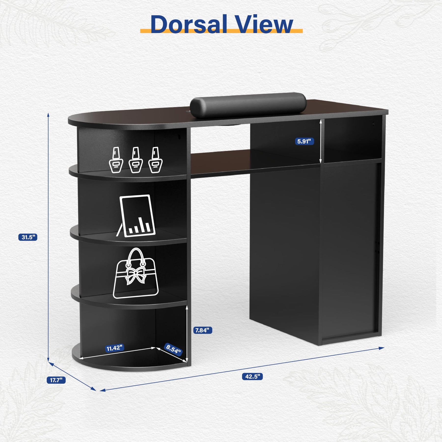 OmySalon MT Rattan Nail Manicure Table with Display Storage, Electric Dust Collector & Wrist Rest