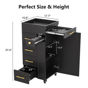 OmySalon SCFD Wooden Mobile Salon Trolley Cart w/Wheels & 5 Drawers 1 Cabinet 3 Tool Holders