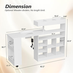 OmySalon MT-RL Rotatable L-Shaped Nail Manicure Table with Electric Dust Collector, Storage Trolley & Wrist Rest