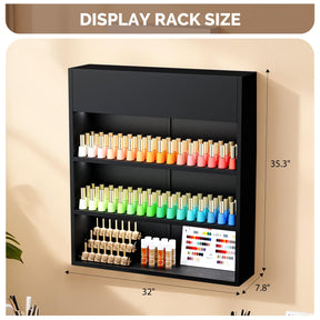 OmySalon 3-Tier Wall Mount LED Wooden Nail Polish Organizer Shelf with USB Touch Control