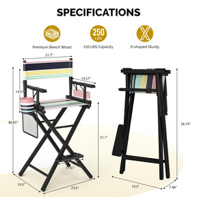 OmySalon 31in Wooden Portable Director Chair Folding Makeup Chair with Storage Pouch