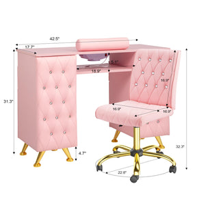 OmySalon MT-SC Nail Manicure Table w/Electric Dust Collector & Wrist Rest & Diamond Decoration