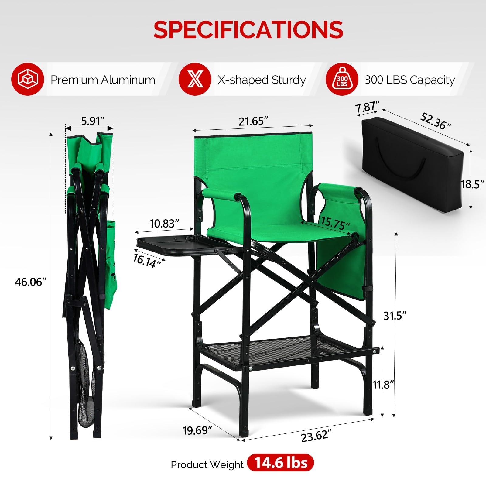 Omysalon 30in Portable Folding Director Chair with Collapsible Side Table