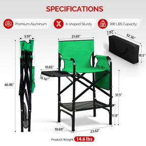 Omysalon 30in Portable Folding Director Chair with Collapsible Side Table