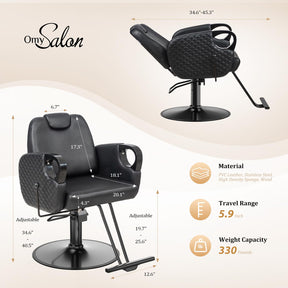 OmySalon SC3601 All Purpose Heavy Duty Hydraulic Reclining Salon Chair w/Headrest
