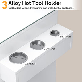 OmySalon SCWG Salon Styling Storage Station with Removable Glass Top & 4 Drawers 3 Hot Tool Holders