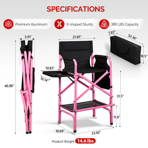 Omysalon 30in Portable Folding Director Chair with Collapsible Side Table