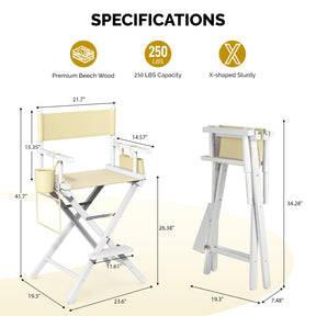 OmySalon 26in Wooden Portable Director Chair Folding Makeup Chair with Storage Pouch
