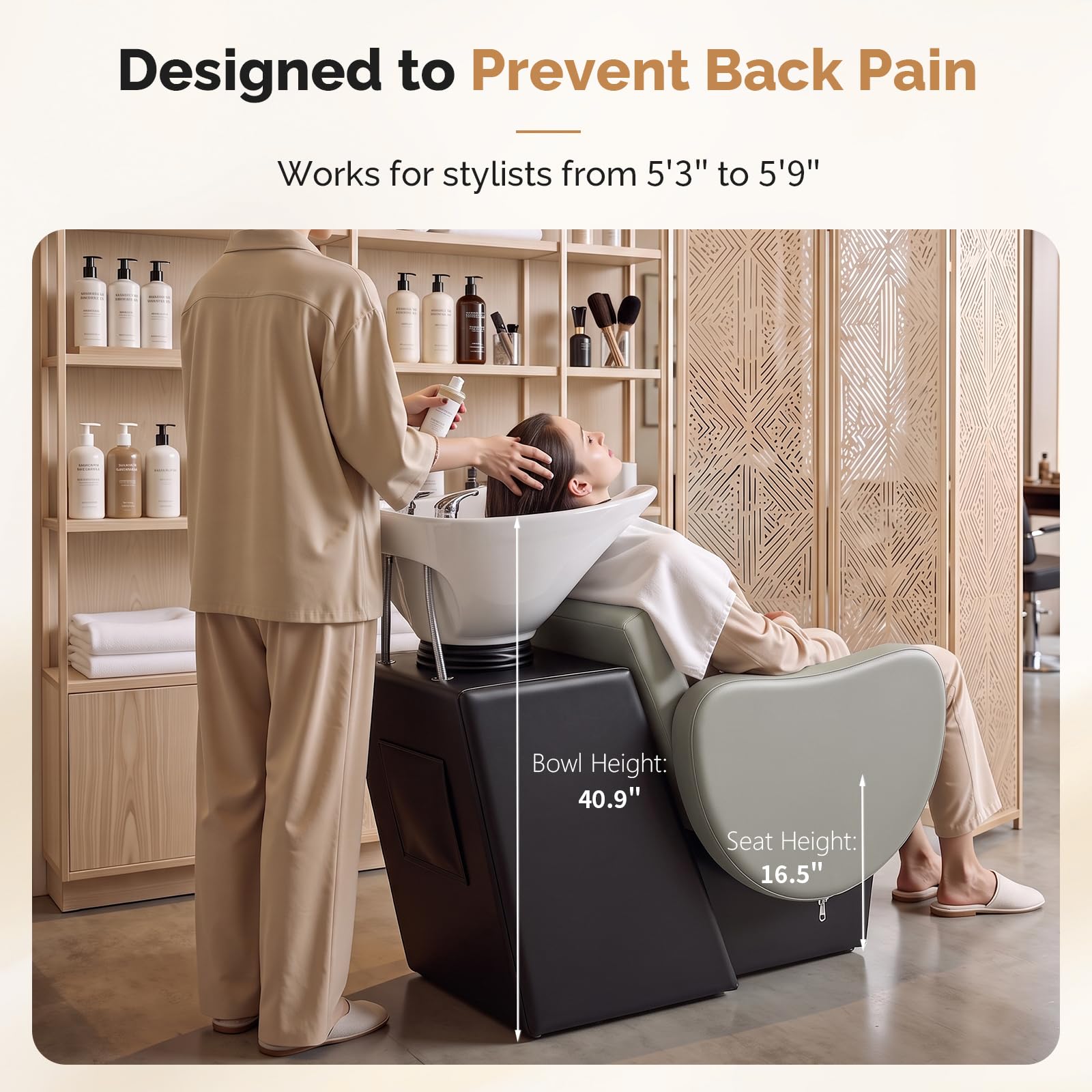OmySalon BU2901 Salon Shampoo Bowl and Chair Backwash Unit with Tilting Ceramic Sink