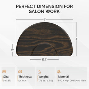 OmySalon 3' x 5' Semi-Circle Anti-Fatigue Salon Mat with Round Cutout 5/8" Thick