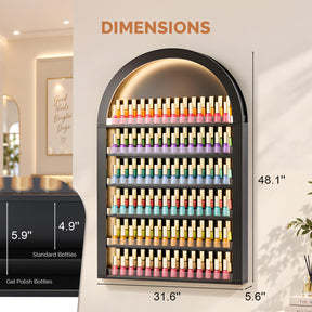OmySalon Wall-Mounted Double 6-Tier Arched Nail Polish Organizer Rack With Led Lighting