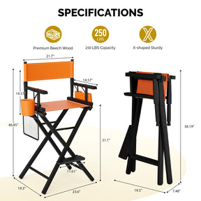 OmySalon 31in Wooden Portable Director Chair Folding Makeup Chair with Storage Pouch