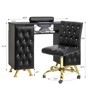 OmySalon MT-SC Nail Manicure Table w/Electric Dust Collector & Wrist Rest & Diamond Decoration