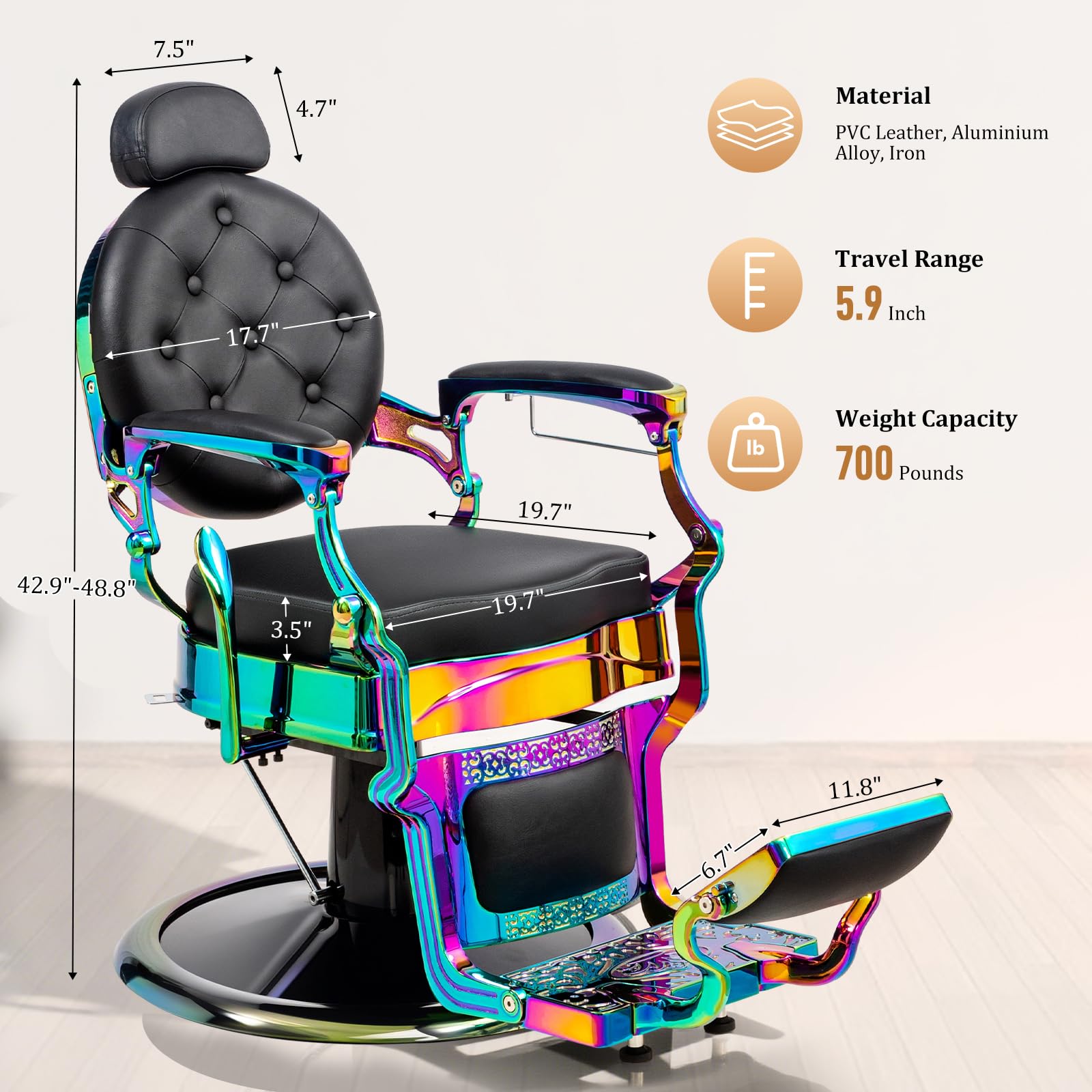 OmySalon BC1604 Retro Heavy Duty Hydraulic Recline Barber Chair